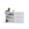 landscapexl Gispen SDK sliding door cabinet mid in white with square perforation and left door open styled front view