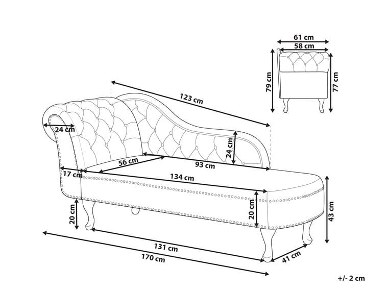 Chaise longue - Bordeauxrood - Linkszijdig - Fluweel - Afbeelding 4