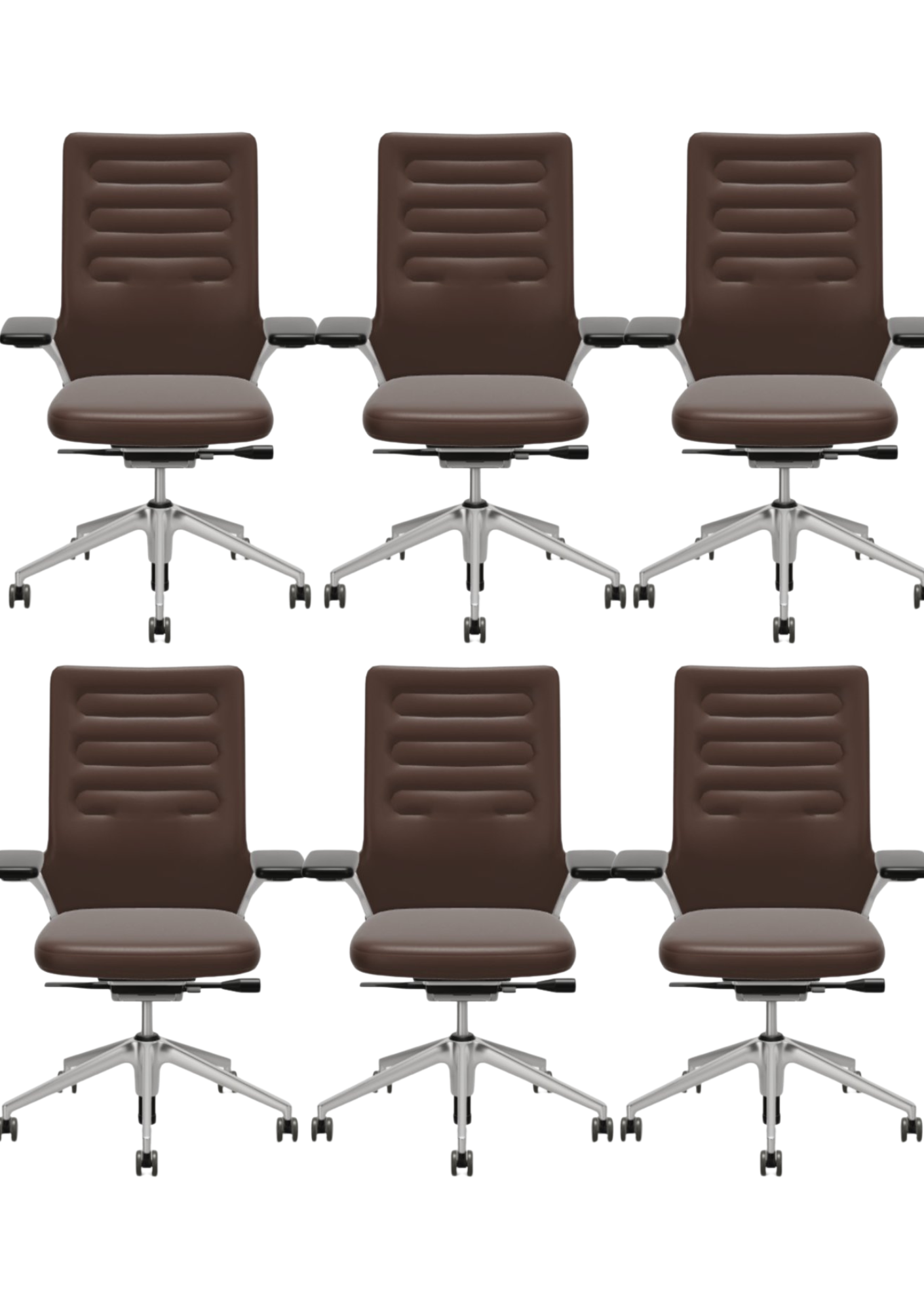 Set van 6 - Vitra AC 5 Work - Bureaustoel - Directiestoel - Bruin met chrome onderstel - Refurbished